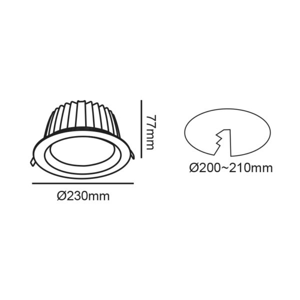LED ΛΕΥΚΟ ΧΩΝΕΥΤΟ ΦΩΤΙΣΤΙΚΟ 40W 6500K 5000Lm 100° 230V AC Ra80 Φ230*77MM 5YRS - Image 2