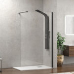 Σταθερό διαχωριστικό ντουζιέρας με διάφανο κρύσταλλο WALKIN 1 Black KARAG 50x200cm