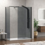 Σταθερά διαχωριστικά ντουζιέρας με fume κρύσταλλο WALKIN 2 Black KARAG 140x200cm