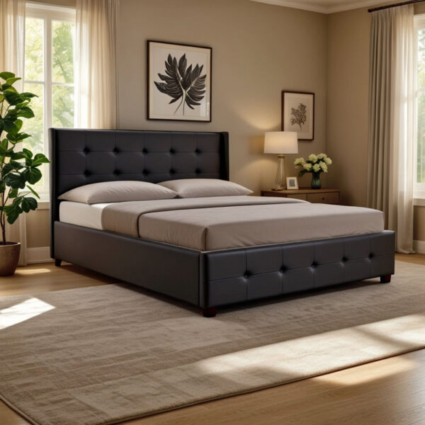Κρεβάτι Roi pakoworld 160x200 PU μαύρο ματ + αποθηκευτικό χώρο - Image 2