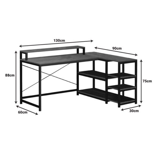 Γραφείο γωνιακό αναστρέψιμο Tebul pakoworld MDF-metal σε καρυδί απόχρωση 130x60x88εκ - Image 3