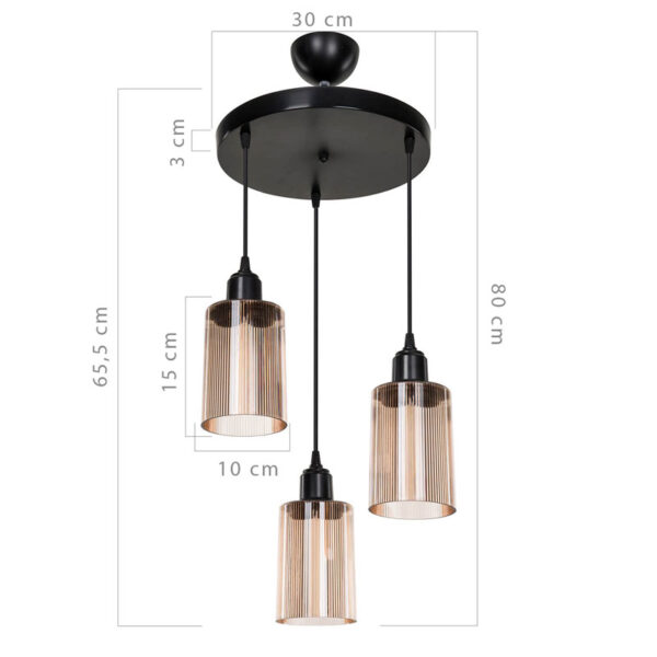 Φωτιστικό οροφής τρίφωτο PWL-1195 pakoworld Ε27 μαύρο-amber Φ30x80εκ - Image 4