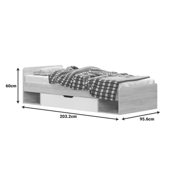 Κρεβάτι με συρτάρι Letto pakoworld σε oak - λευκό απόχρωση 90x200εκ - Image 2