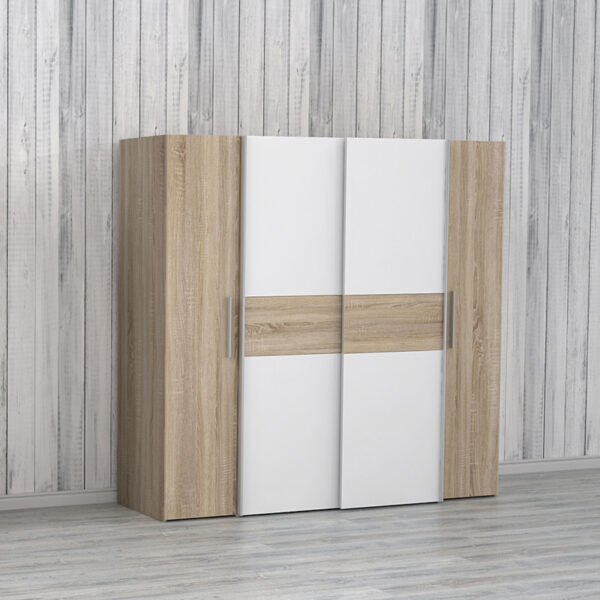 Ντουλάπα ρούχων Closet pakoworld τετράφυλλη sonoma oak-λευκό μελαμίνης 200x61.5x190.5εκ - Image 2