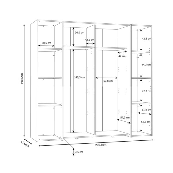 Ντουλάπα ρούχων Closet pakoworld τετράφυλλη sonoma oak-λευκό μελαμίνης 200x61.5x190.5εκ - Image 5