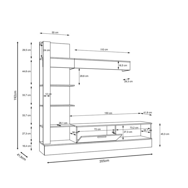 Σύνθετο σαλονιού Dranko pakoworld μαύρο-oak μελαμίνης 205x41.5x192εκ - Image 5