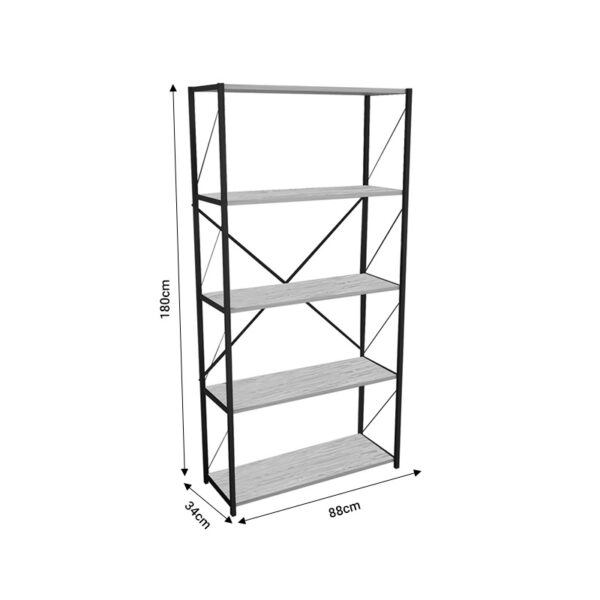 Βιβλιοθήκη Tikilmo pakoworld oak μελαμίνης-μαύρο μέταλλο 88x34x180εκ - Image 3