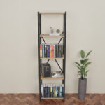 Βιβλιοθήκη Glase pakoworld oak μελαμίνης-μαύρο μέταλλο 40x30x150εκ - Image 2