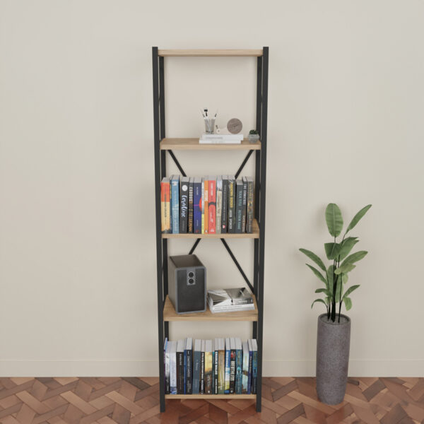 Βιβλιοθήκη Glase pakoworld oak μελαμίνης-μαύρο μέταλλο 40x30x150εκ - Image 2