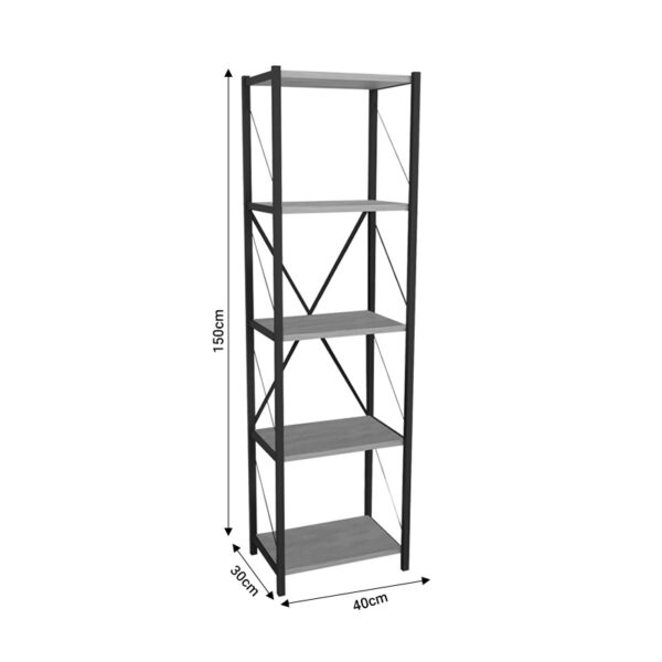 Βιβλιοθήκη Glase pakoworld oak μελαμίνης-μαύρο μέταλλο 40x30x150εκ - Image 4