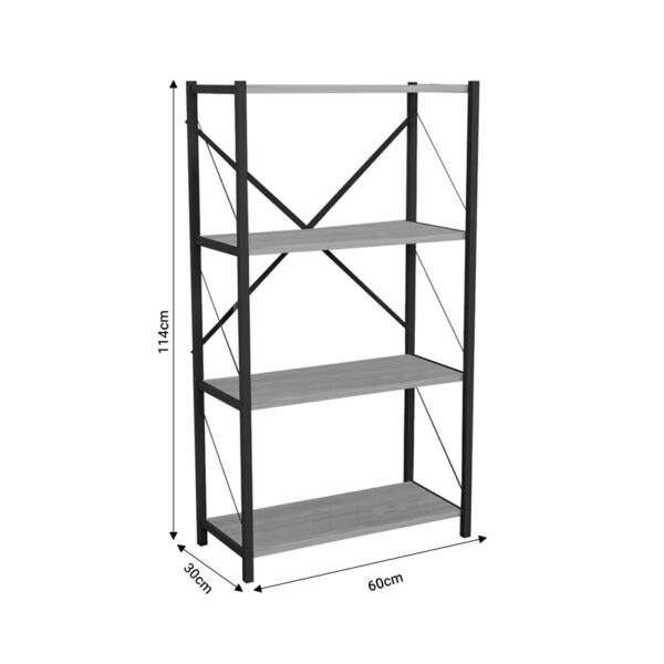 Βιβλιοθήκη Jackrey pakoworld oak μελαμίνης-μαύρο μέταλλο 60x30x114εκ - Image 4