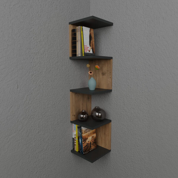 Ραφιέρα τοίχου Zigzag pakoworld oak-ανθρακί μελαμίνης 25x25x109εκ - Image 2