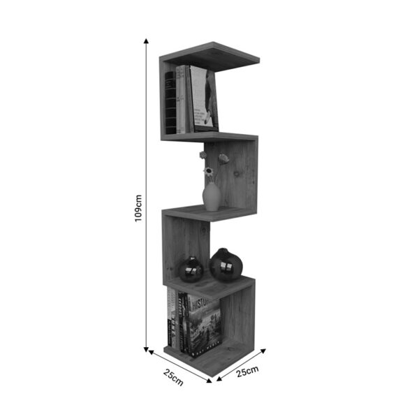 Ραφιέρα τοίχου Zigzag pakoworld oak-ανθρακί μελαμίνης 25x25x109εκ - Image 3