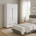 Ντουλάπα δίφυλλη Afina pakoworld mdf σε λευκή glossy απόχρωση 100x57x213εκ - Image 2
