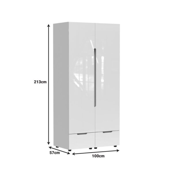 Ντουλάπα δίφυλλη Afina pakoworld mdf σε λευκή glossy απόχρωση 100x57x213εκ - Image 4