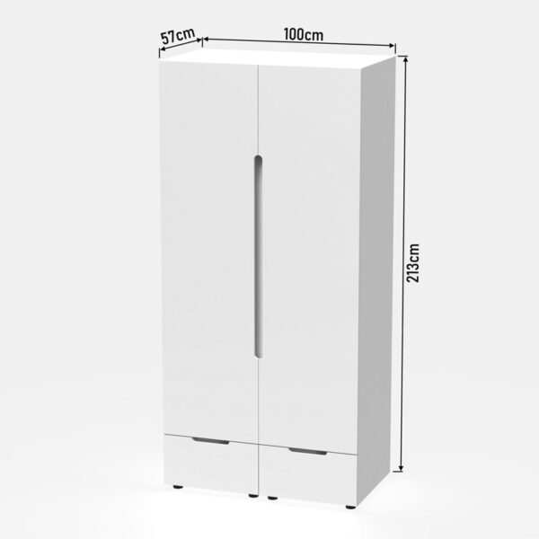 Ντουλάπα δίφυλλη Afina pakoworld mdf σε λευκή glossy απόχρωση 100x57x213εκ - Image 8