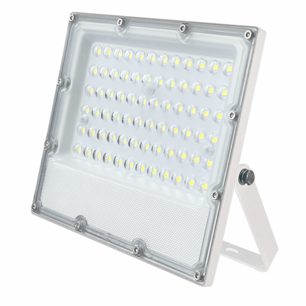 LED WHITE SMD FLOOD LUMINAIRE IP65 50W 6000K 6000Lm 100-277V RA80 IK08 5YRS BREATHING VALVE