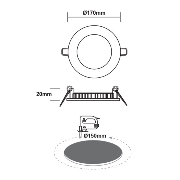 ΛΕΥΚΟ ΣΤΡΟΓΓΥΛΟ LED ΠΑΝΕΛ ΧΩΝΕΥΤΟ 12W 3000K 1040Lm Φ170mm 230V AC Ra80 - Image 2
