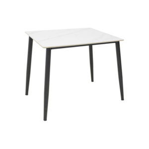 Τραπέζι Gustas pakoworld λευκό μαρμάρου sintered stone-μαύρο μέταλλο 80x80x76εκ