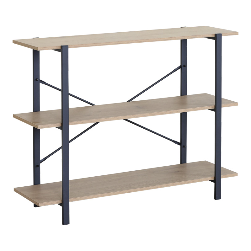 085-000028 Επιδαπέδια ραφιέρα Nebranzo pakoworld σε oak απόχρωση με μαύρο μέταλλο 106x35x80εκ