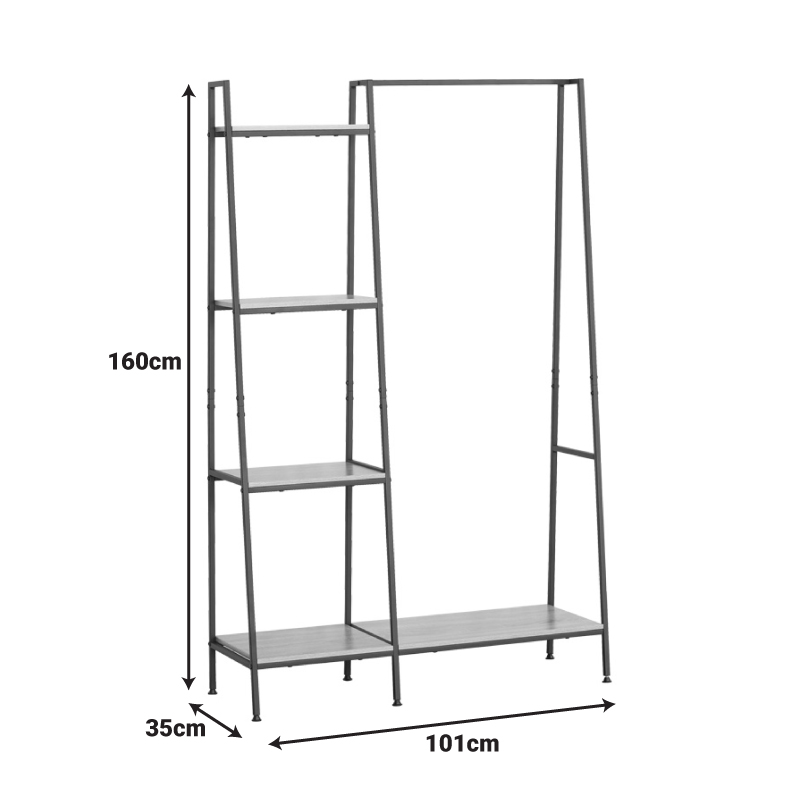 085-000030-4 Έπιπλο εισόδου-ραφιέρα Herevy pakoworld σε oak απόχρωση με μαύρο μέταλλο 101x35x160εκ - Image 5