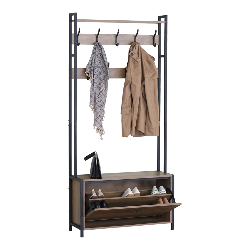 085-000031-1 Έπιπλο εισόδου Ventoria pakoworld σε oak απόχρωση με μαύρο μέταλλο 84x30x182εκ - Image 2