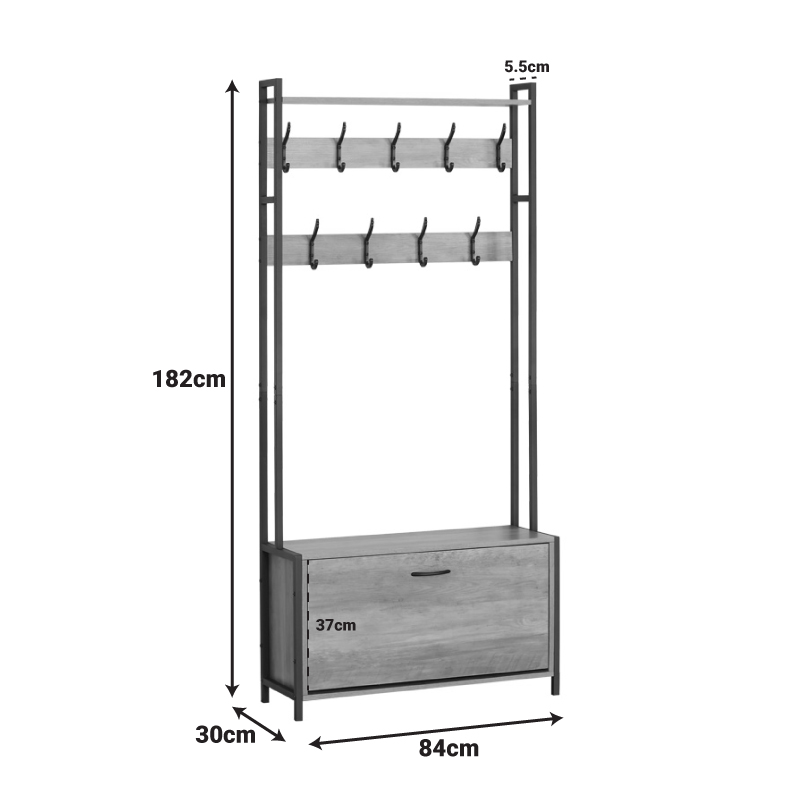 085-000031-4 Έπιπλο εισόδου Ventoria pakoworld σε oak απόχρωση με μαύρο μέταλλο 84x30x182εκ - Image 5