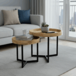 Τραπέζι σαλονιού Kelly σετ 2τεμ pakoworld μασίφ ξύλο φυσικό-μαύρο