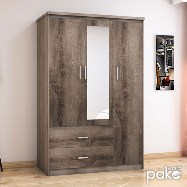 Ντουλάπα ρούχων τρίφυλλη OLYMPUS pakoworld χρώμα castillo-toro 120x57x183εκ - Image 3