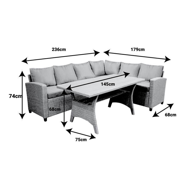 152-000061-3 Σαλόνι με αναστρέψιμο καναπέ Flashy pakoworld σετ 3τμχ ύφασμα ανθρακί-rattan ανθρακί - Image 4