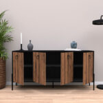 Μπουφές Twely pakoworld μελαμίνης καρυδί-μαύρο 160x40,5x79εκ - Image 4