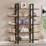 Βιβλιοθήκη Esthon pakoworld καρυδί-μαύρο μέταλλο 120x28x180εκ - Image 2