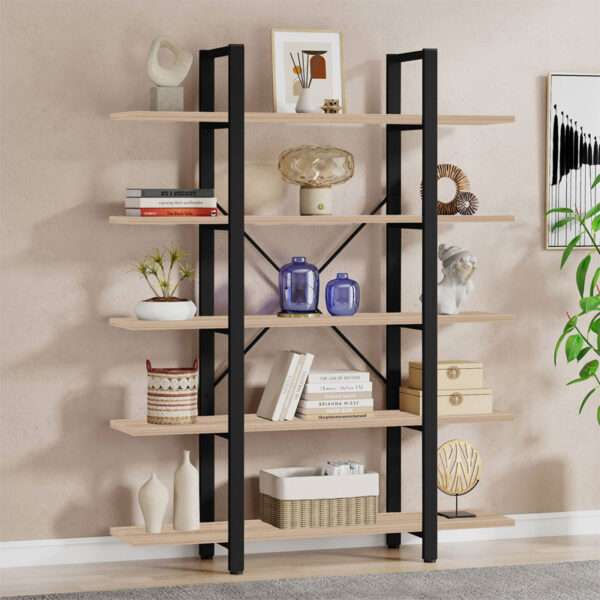Βιβλιοθήκη Esthon pakoworld φυσικό-μαύρο μέταλλο 120x28x184εκ - Image 2