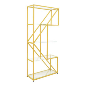 Ραφιέρα Aylan pakoworld γυαλί - μέταλλο σε χρυσή απόχρωση 100x30x200εκ