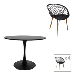 Τραπεζαρία Ezra-Balou pakoworld σετ 5τεμ pp-mdf σε μαύρη-φυσικό απόχρωση Φ100x73εκ