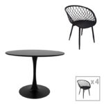 Τραπεζαρία Ezra-Balou pakoworld σετ 5τεμ pp-mdf σε μαύρη απόχρωση Φ100x73εκ