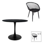 Τραπεζαρία Ezra-Balou pakoworld σετ 5τεμ pp-mdf σε μαύρη απόχρωση Φ120x73εκ