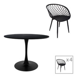 Τραπεζαρία Ezra-Balou pakoworld σετ 5τεμ pp-mdf σε μαύρη απόχρωση Φ120x73εκ