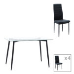 Τραπεζαρία Quana-Parker pakoworld σετ 5τεμ γυάλινο διάφανο-μαύρο πόδι 120x70x75cm