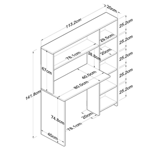 Γραφείο με βιβλιοθήκη Janson pakoworld σε oak απόχρωση 113.2x40x141.8εκ - Image 7