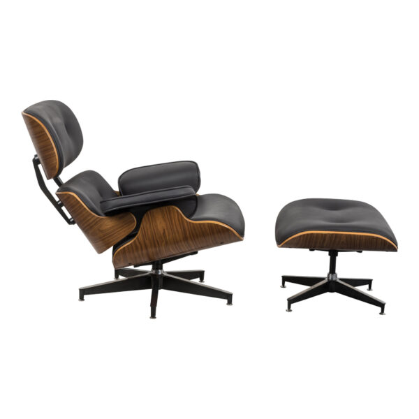 Πολυθρόνα-υποπόδιο relax Jenna pakoworld μαύρο pu- plywood καρυδί-βάση χρωμίου 82x92x82εκ - Image 2