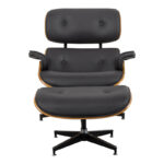 Πολυθρόνα-υποπόδιο relax Jenna pakoworld μαύρο pu- plywood καρυδί-βάση χρωμίου 82x92x82εκ - Image 3