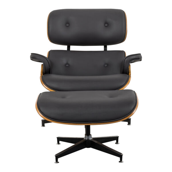 Πολυθρόνα-υποπόδιο relax Jenna pakoworld μαύρο pu- plywood καρυδί-βάση χρωμίου 82x92x82εκ - Image 3