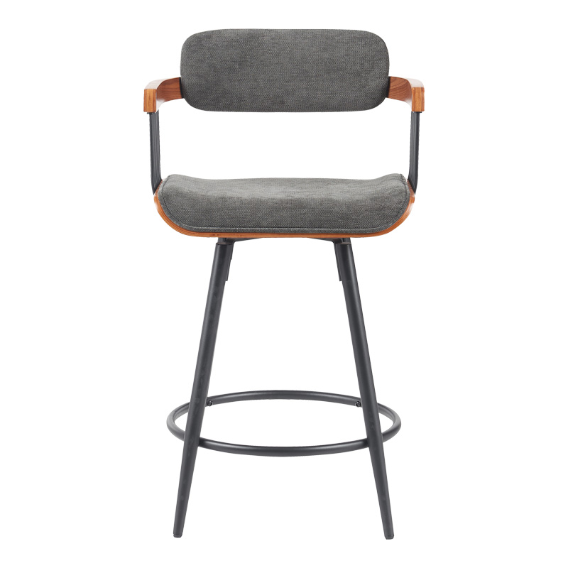 332-000030-3 Σκαμπό μπαρ Cameo pakoworld περιστρεφόμενο μέταλλο μαύρο-καρυδί ξύλο-ανθρακί ύφασμα 53x50x93εκ - Image 4