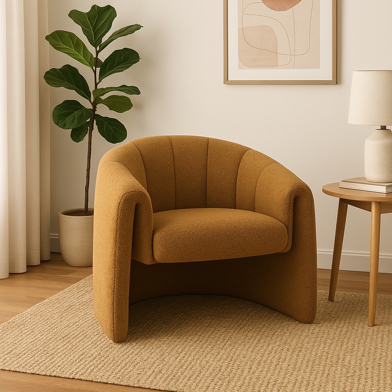 350-000016-1 Πολυθρόνα Fassy pakoworld μπουκλέ ύφασμα σε ταμπά απόχρωση 80x66x80εκ - Image 2