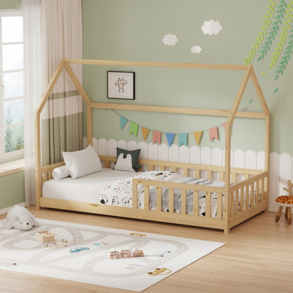 Παιδικό κρεβάτι Callan τ.Montessori με κιγκλίδωμα pakoworld ξύλο πεύκου σε φυσική απόχρωση 90x190εκ - Image 2