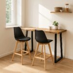 Τραπέζι μπαρ Miles pakoworld μασίφ ξύλο ακακίας 3.7-4εκ σε φυσική απόχρωση με μαύρα μεταλλικά πόδια 120x53x97εκ - Image 2