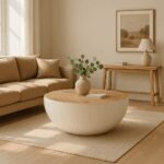 Τραπέζι σαλονιού Coffelty Inart μασίφ ξύλο ακακίας - λευκό μέταλλο Φ90x40εκ - Image 2