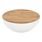 Τραπέζι σαλονιού Coffelty Inart μασίφ ξύλο ακακίας - λευκό μέταλλο Φ90x40εκ - Image 3