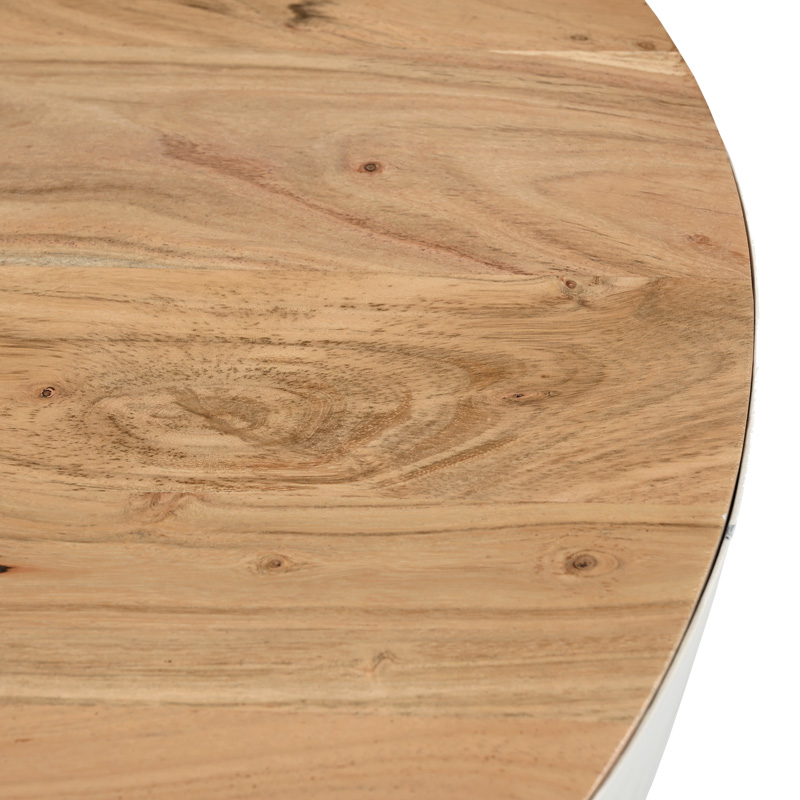 372-000015-3 Τραπέζι σαλονιού Coffelty Inart μασίφ ξύλο ακακίας - λευκό μέταλλο Φ90x40εκ - Image 4